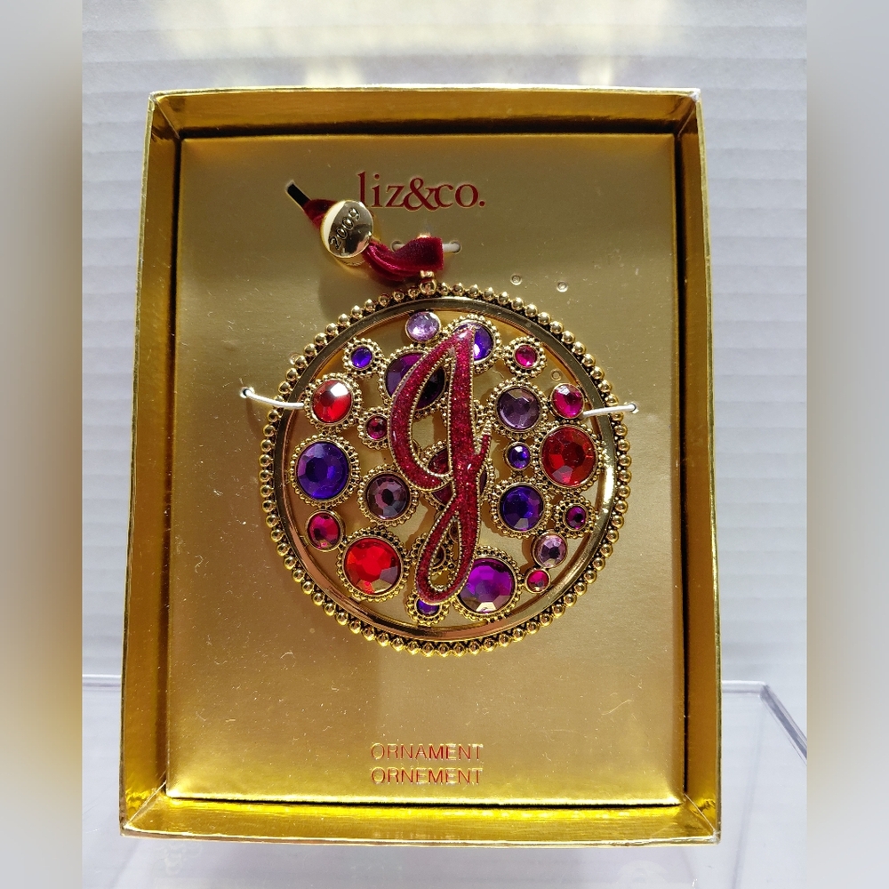 2009 Liz & Co. Letter J Gold Rhinestone Jewel Ornament.